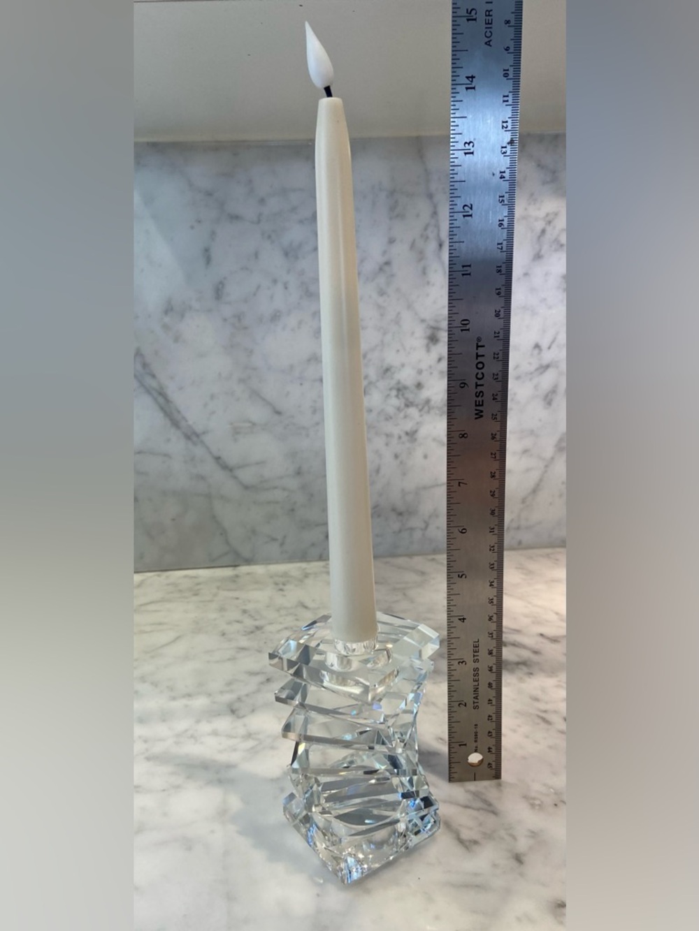 Clear Stacked Faceted Glass Candle Holder - Picture 6 of 6